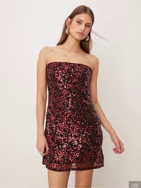 Abercrombie & Fitch Black Strapless Mini Dress with Red Sequin Detail